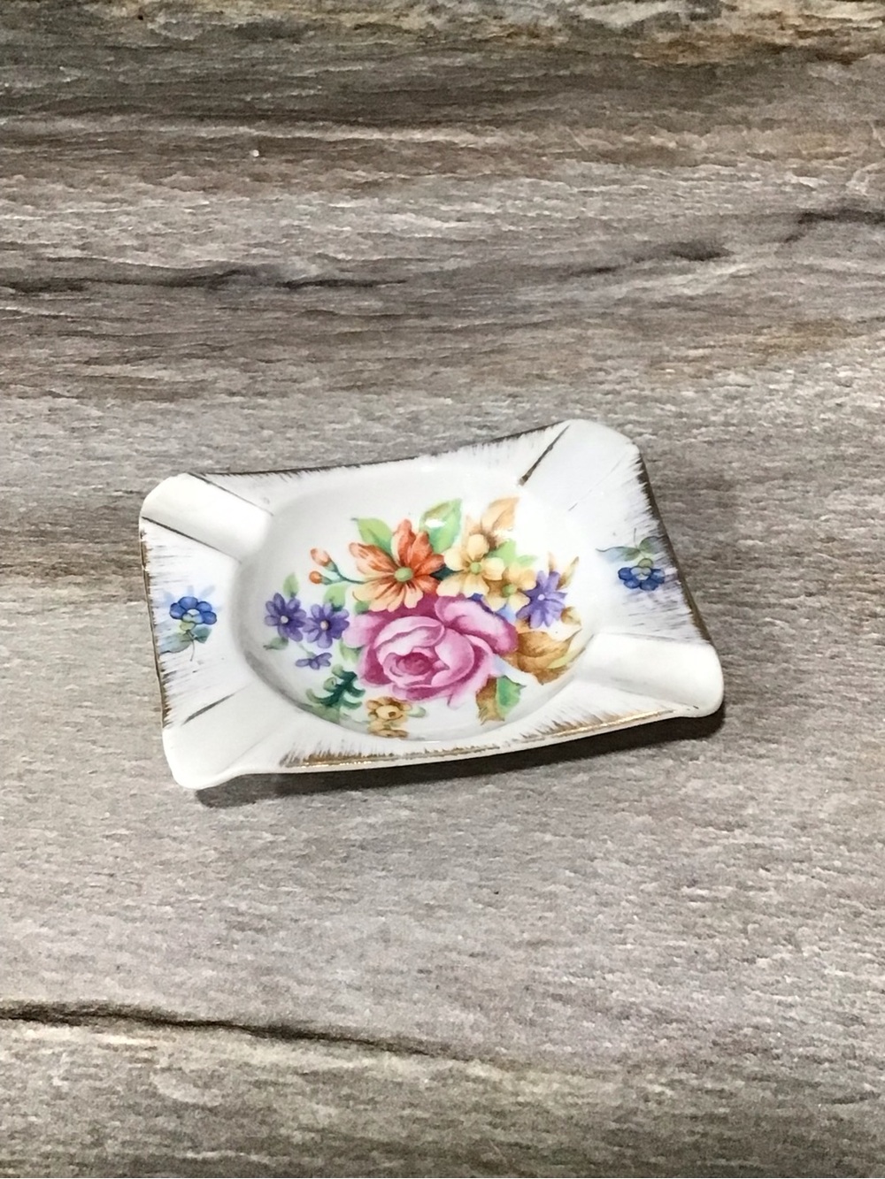 Vintage FERN Hand Painted Japan Floral Porcelain Trinket Tray Ashtray 3.75” - Picture 2 of 8
